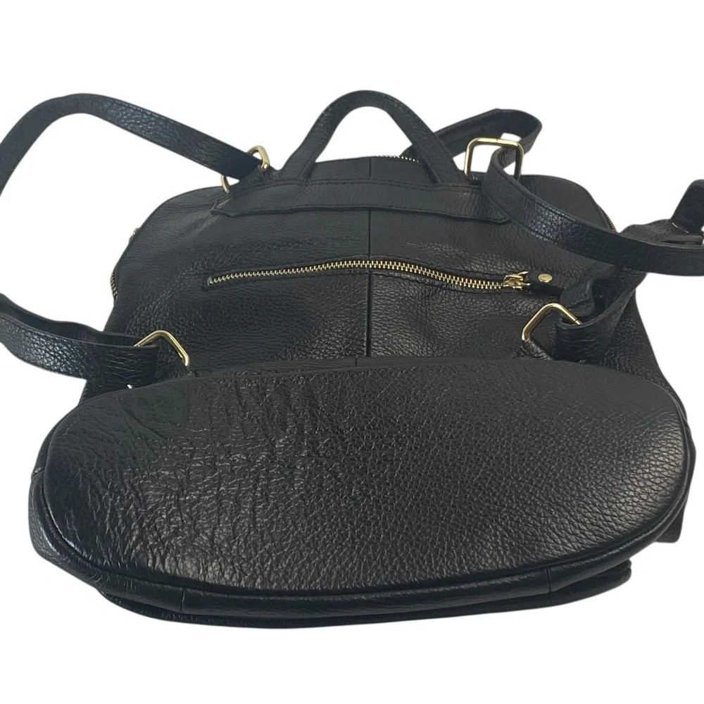 L.CREDI Convertible Leather Backpack Messenger in Black